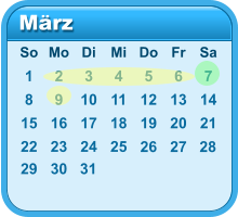 März 1 2 3 4 5 6 7 8 9 10 11 12 13 14 15 16 17 18 19 20 21 22 23 24 25 So Mo Di Mi Do Fr Sa 26 27 28 29 30 31