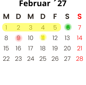 M D M D F S S 1 2 3 4 5   6 7 8 9 10 11 12 13 14 15 16 17 18 19 20 21 22 23 24 25 26 27 28               Februar ´27